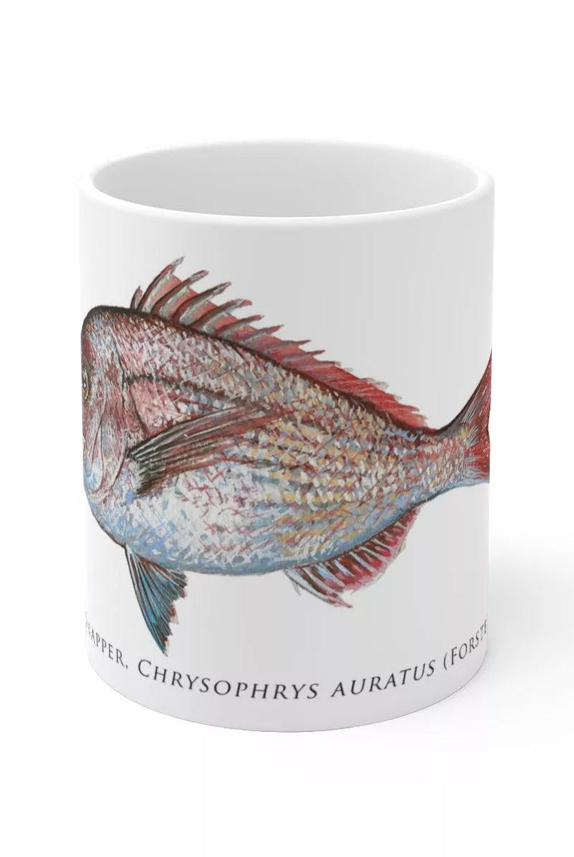 Pink Snapper Mug-Stick Figure Fish Illustration