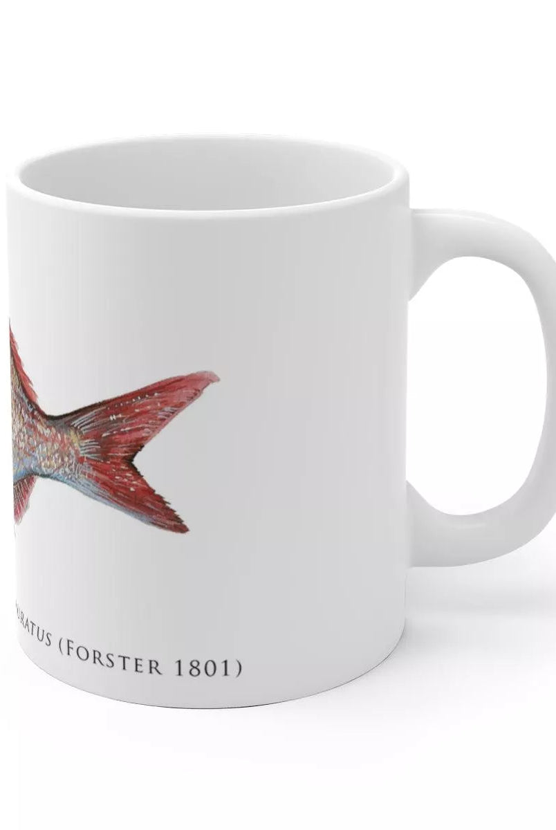 Pink Snapper Mug-Stick Figure Fish Illustration