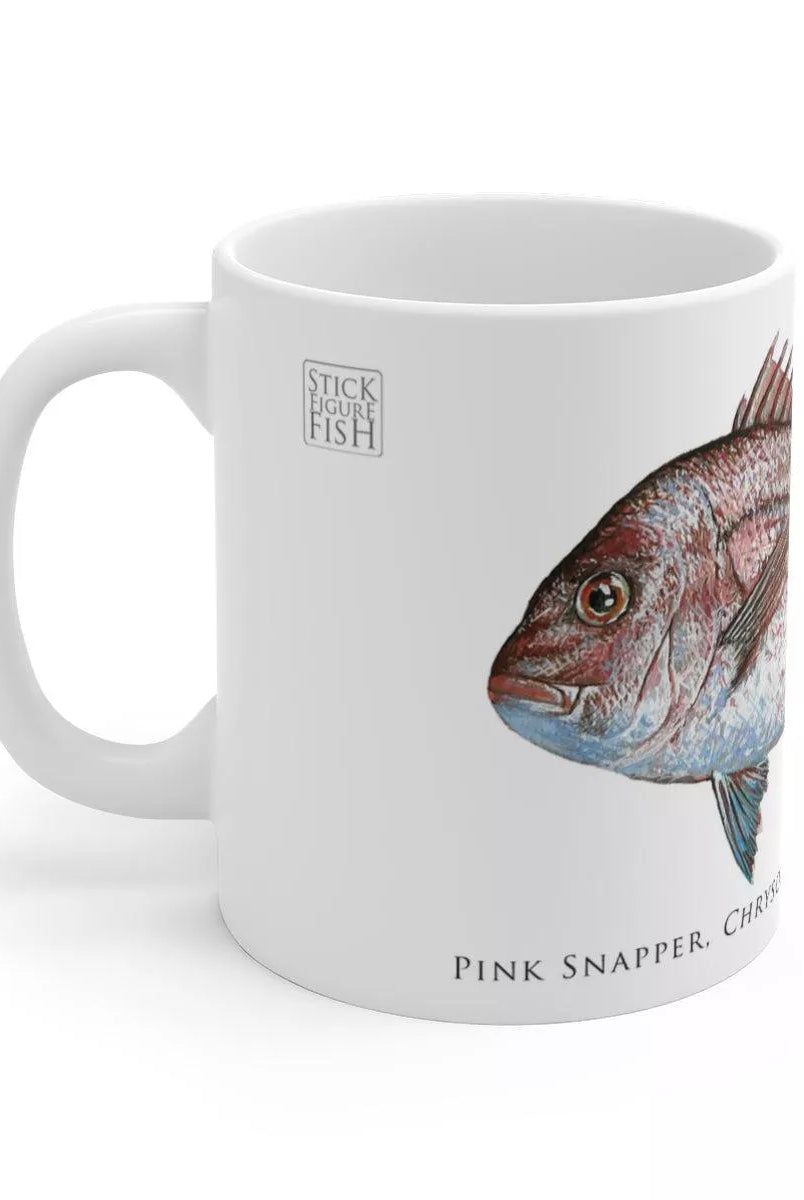 Pink Snapper Mug-Stick Figure Fish Illustration