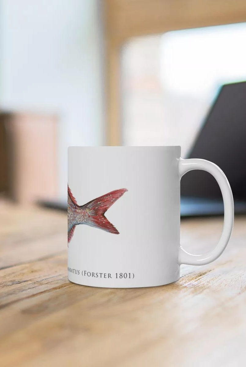 Pink Snapper Mug-Stick Figure Fish Illustration