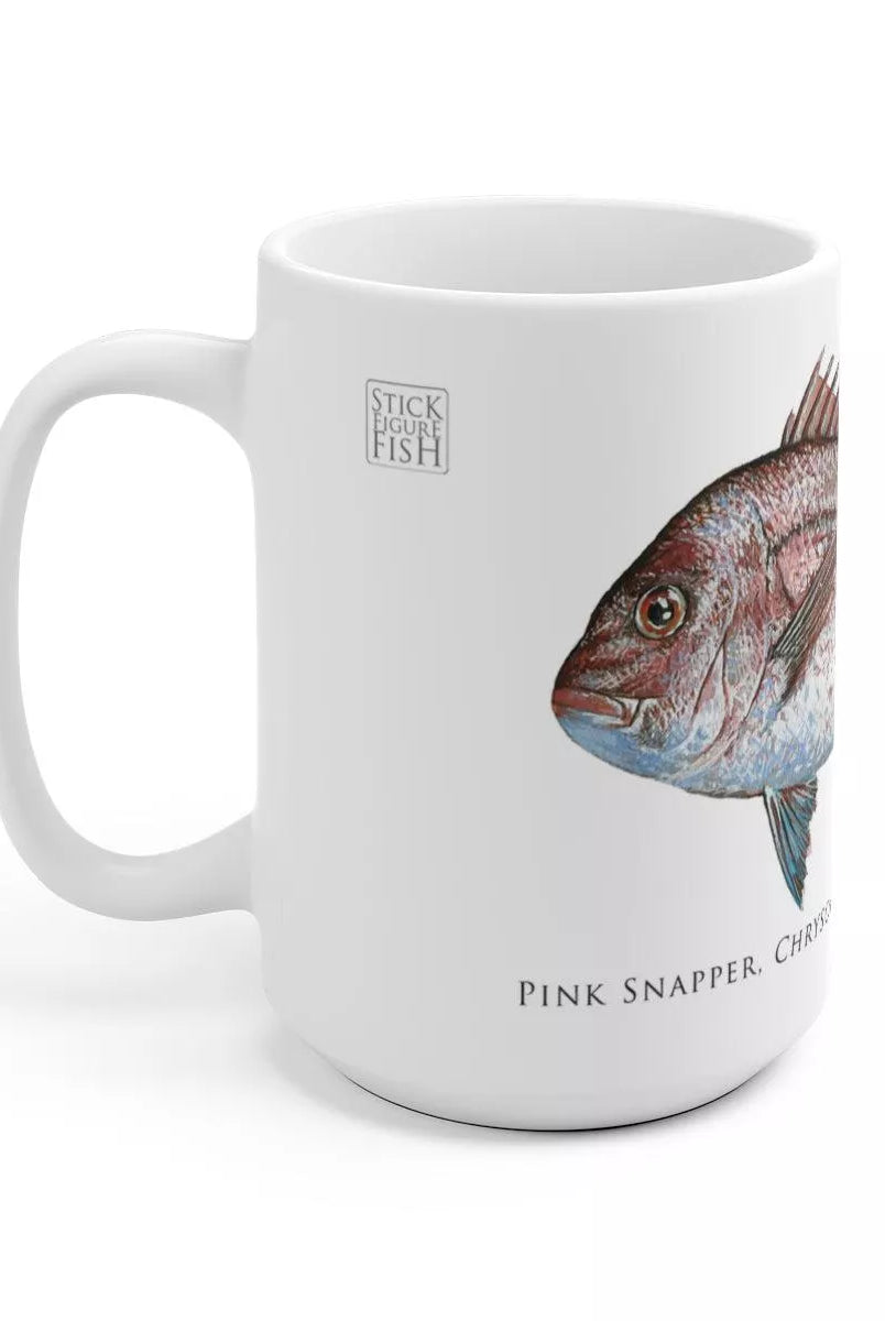 Pink Snapper Mug-Stick Figure Fish Illustration