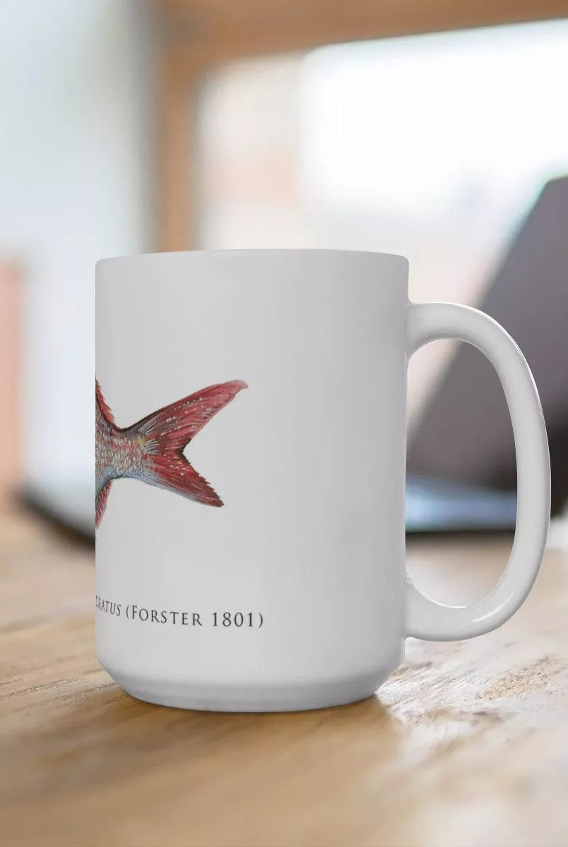 Pink Snapper Mug-Stick Figure Fish Illustration