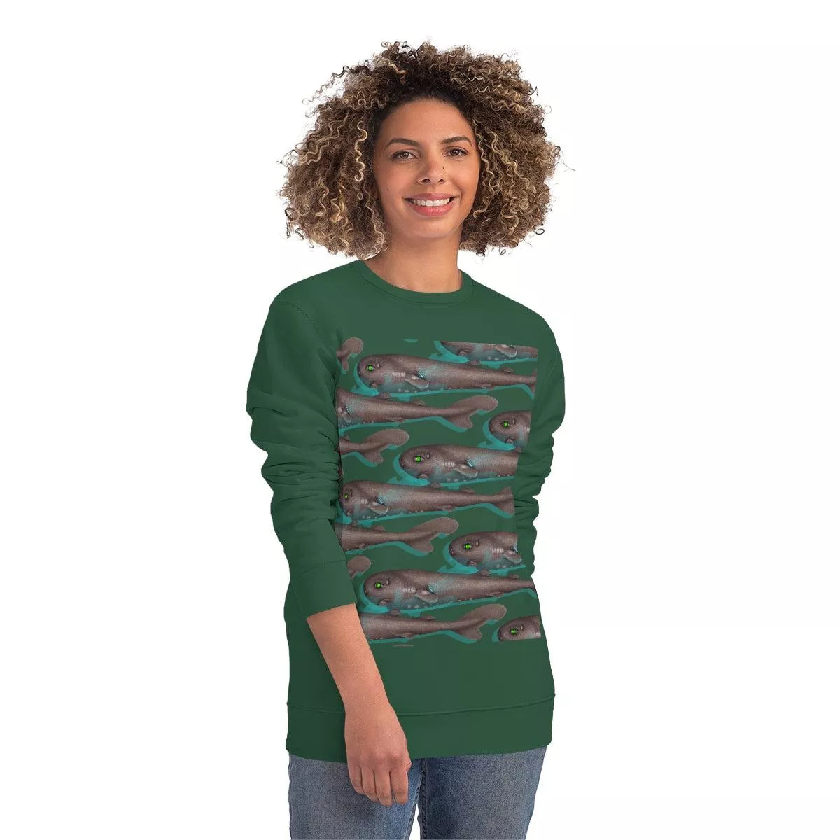 Pocket Shark - Unisex Changer Sweatshirt-Stick Figure Fish Illustration