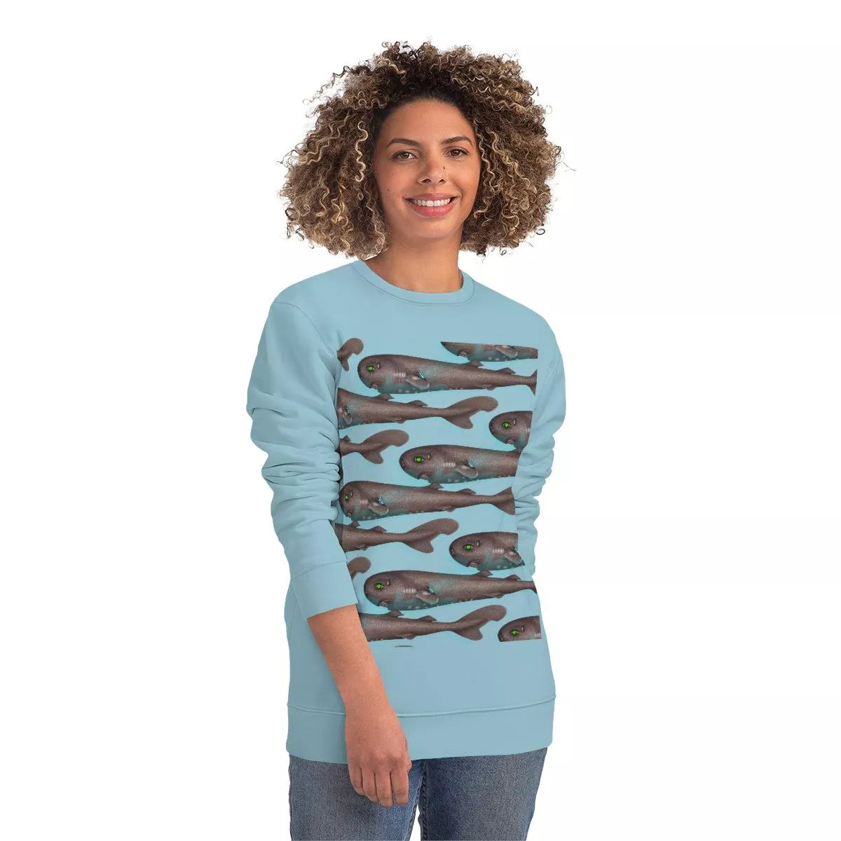 Pocket Shark - Unisex Changer Sweatshirt-Stick Figure Fish Illustration