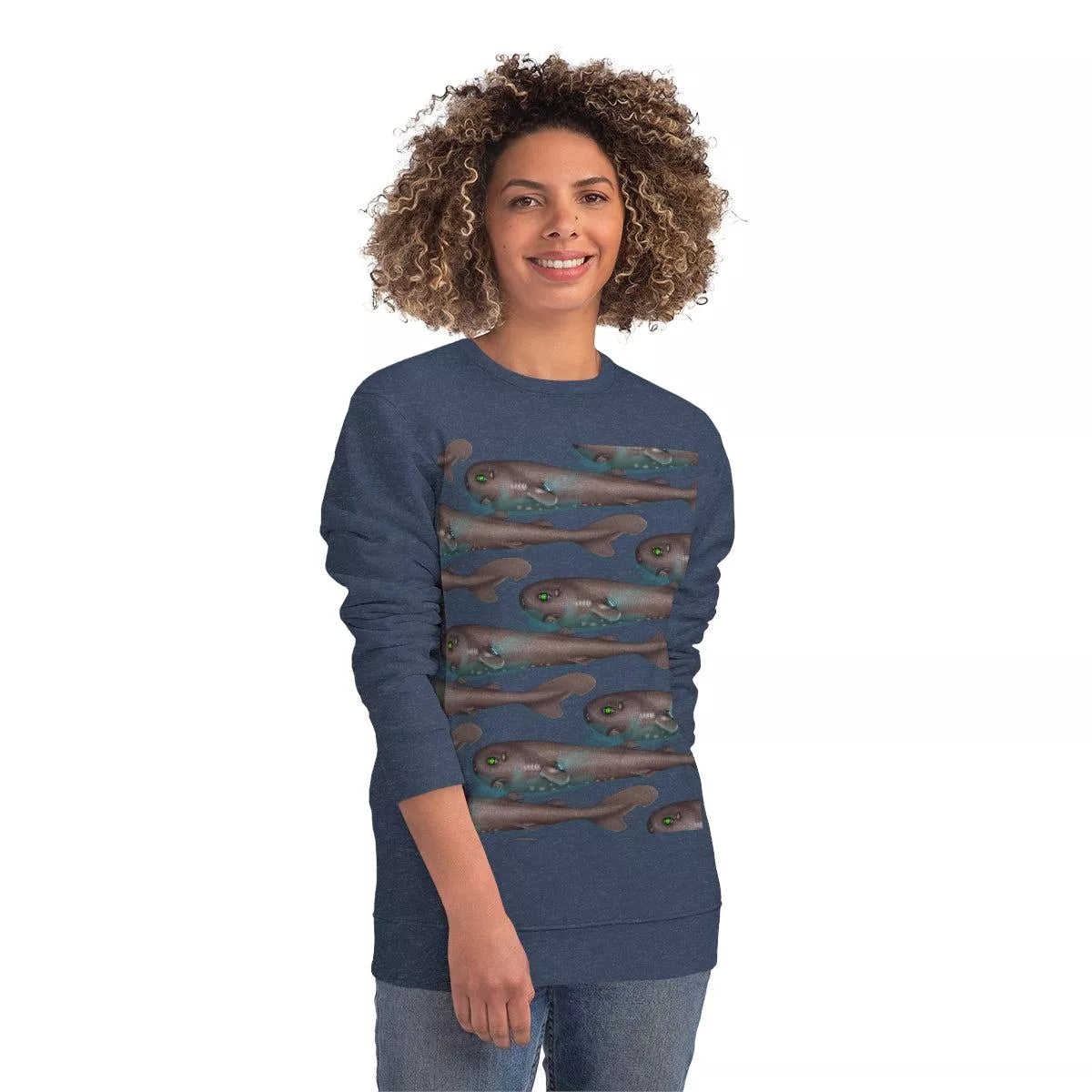 Pocket Shark - Unisex Changer Sweatshirt-Stick Figure Fish Illustration