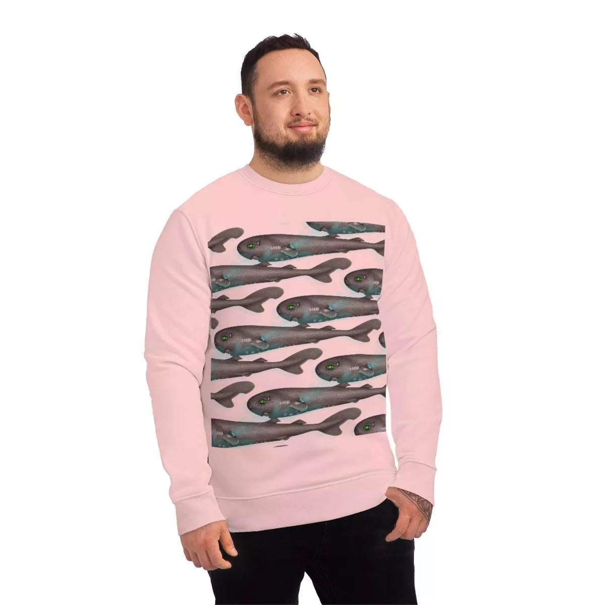 Pocket Shark - Unisex Changer Sweatshirt-Stick Figure Fish Illustration