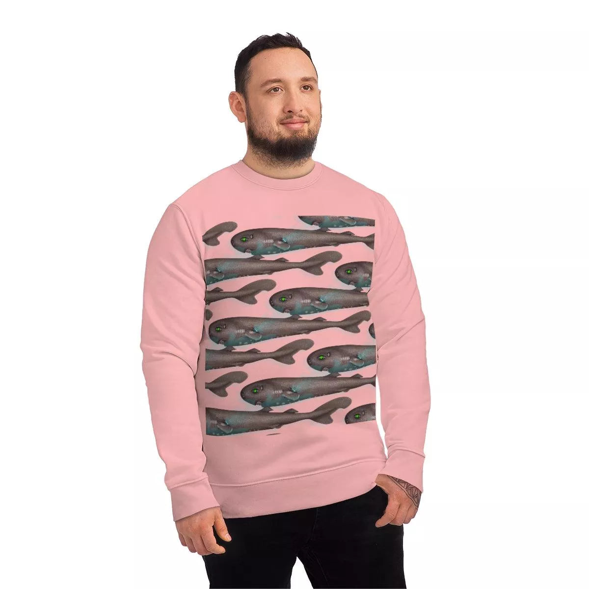 Pocket Shark - Unisex Changer Sweatshirt-Stick Figure Fish Illustration