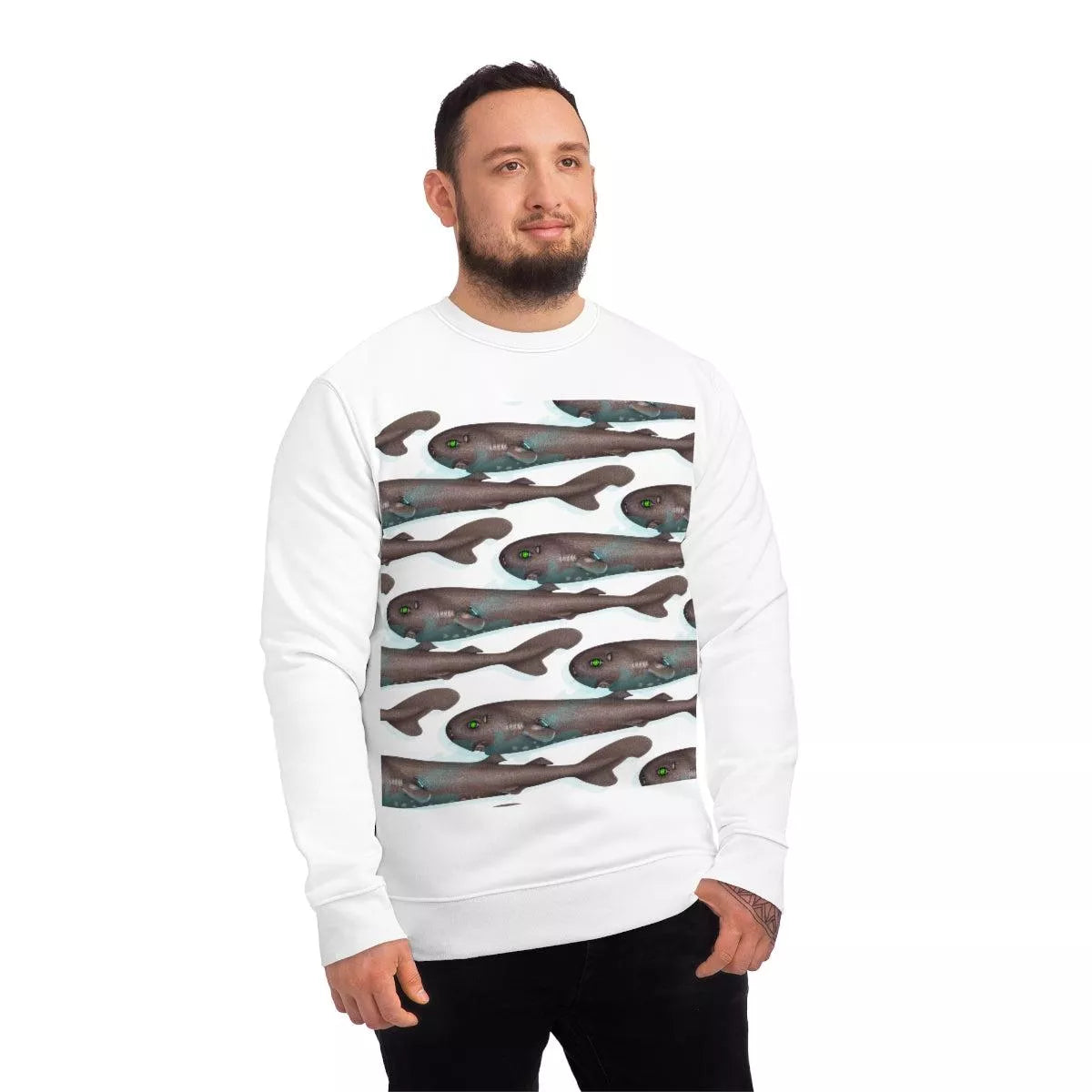 Pocket Shark - Unisex Changer Sweatshirt-Stick Figure Fish Illustration