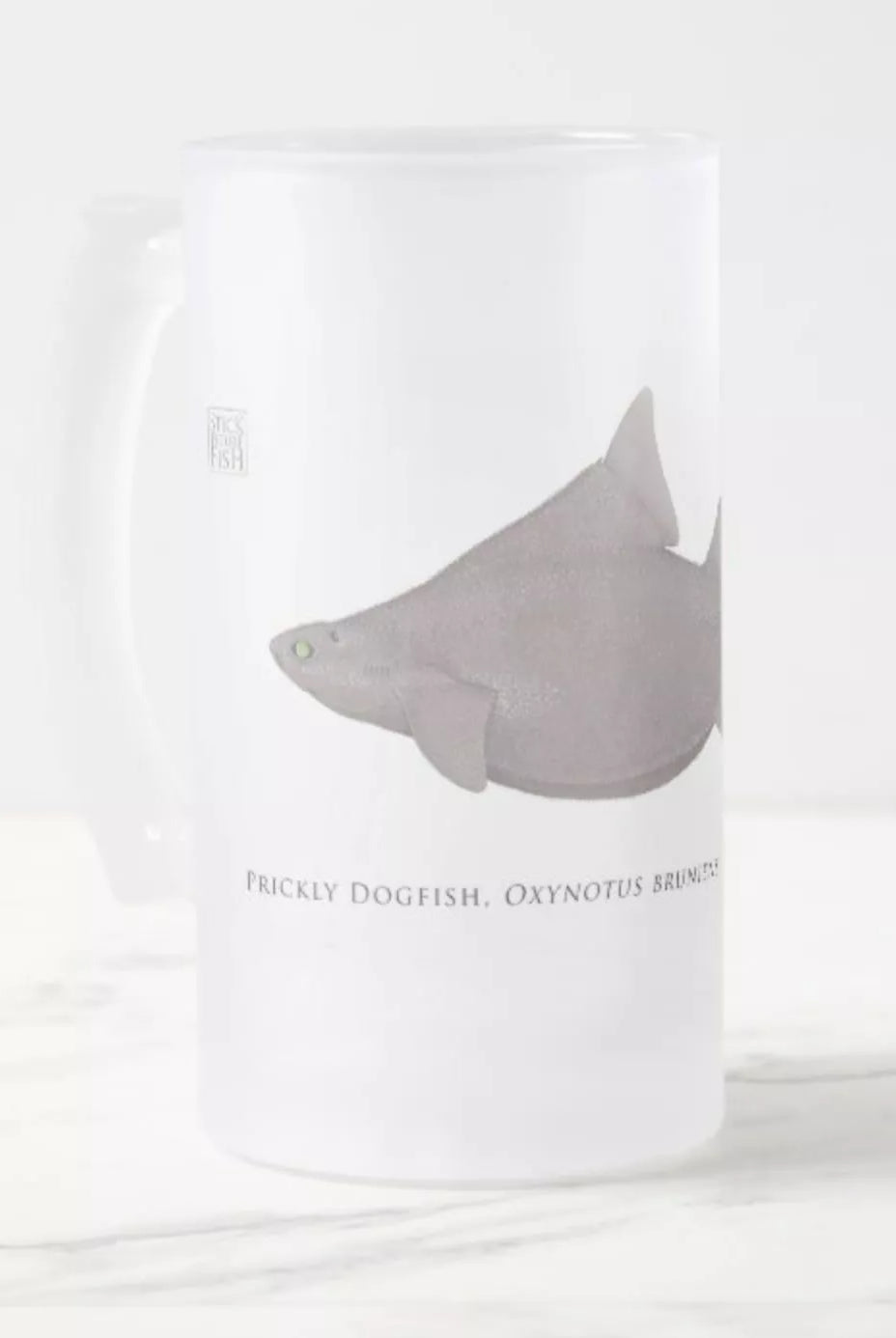 Prickly Dogfish - Frosted Glass Stein-Stick Figure Fish Illustration