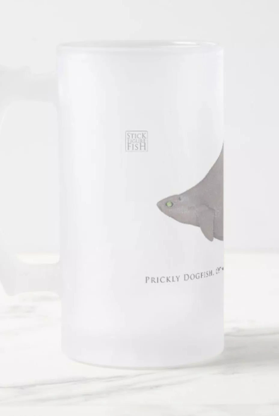 Prickly Dogfish - Frosted Glass Stein-Stick Figure Fish Illustration
