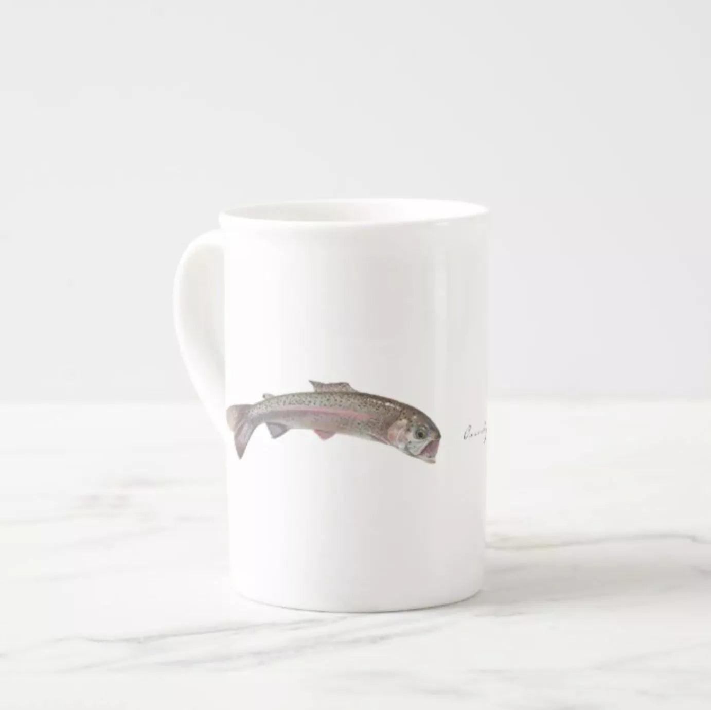 Rainbow Trout - Fine Bone China Mug-Stick Figure Fish Illustration