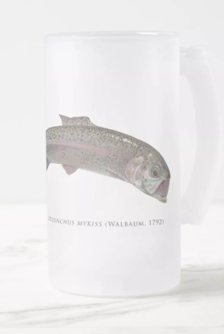 Rainbow Trout - Frosted Glass Stein-Stick Figure Fish Illustration
