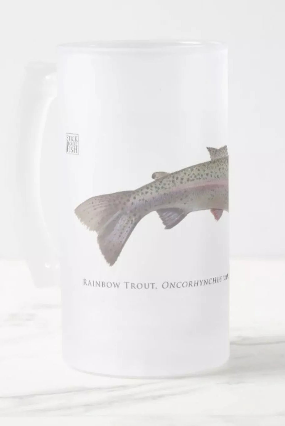 Rainbow Trout - Frosted Glass Stein-Stick Figure Fish Illustration