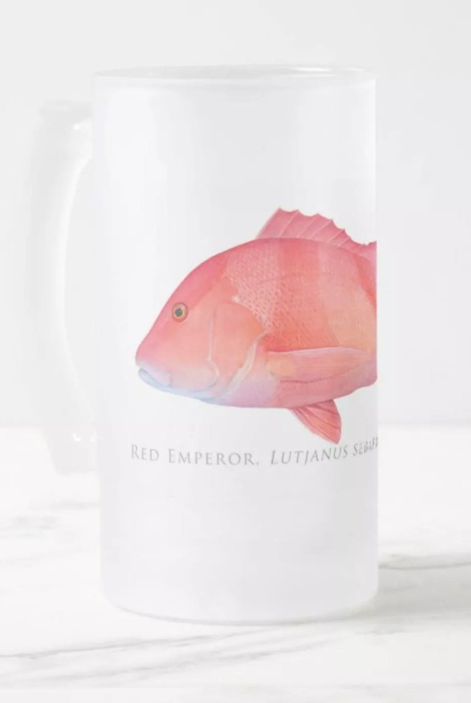 Red Emperor - Frosted Glass Stein-Stick Figure Fish Illustration