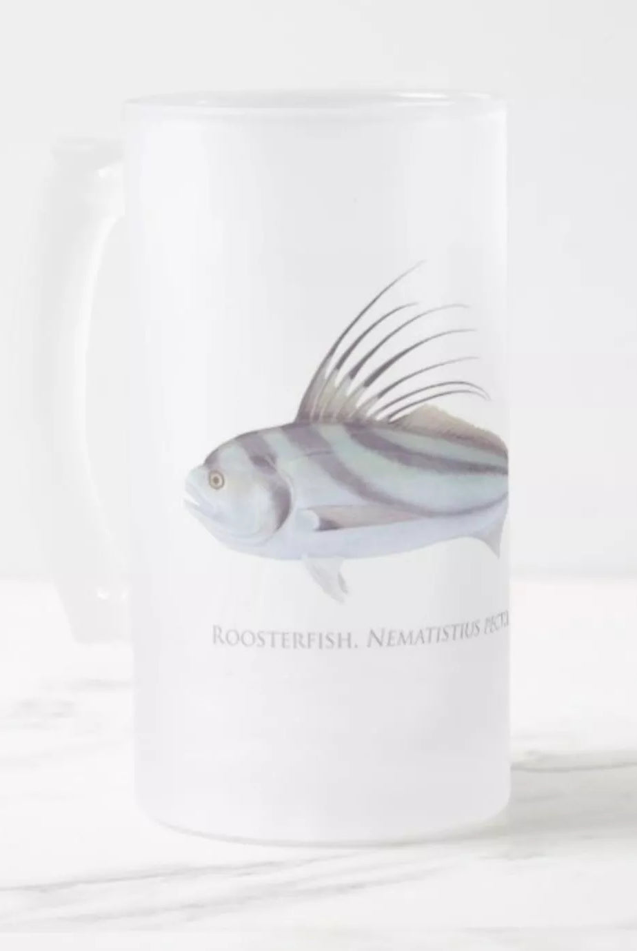 Roosterfish - Frosted Glass Stein-Stick Figure Fish Illustration
