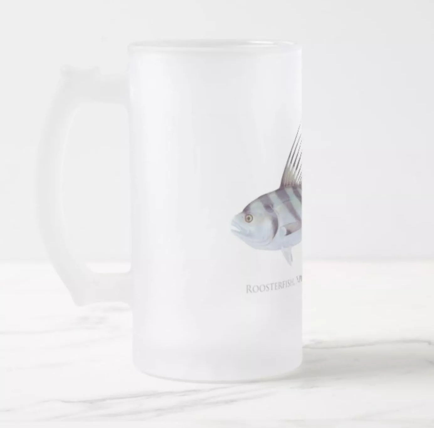 Roosterfish - Frosted Glass Stein-Stick Figure Fish Illustration