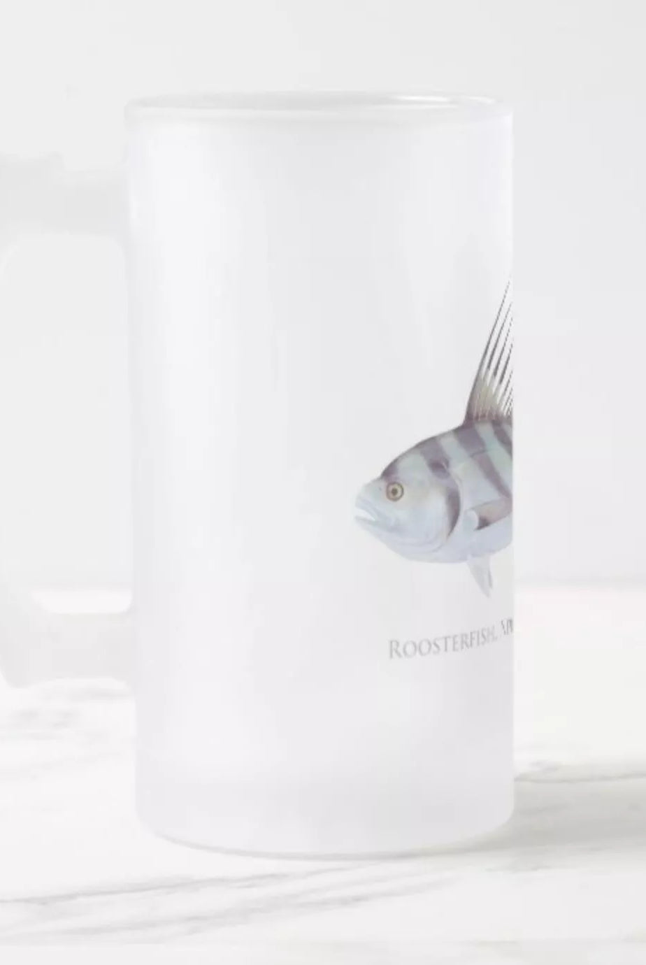 Roosterfish - Frosted Glass Stein-Stick Figure Fish Illustration