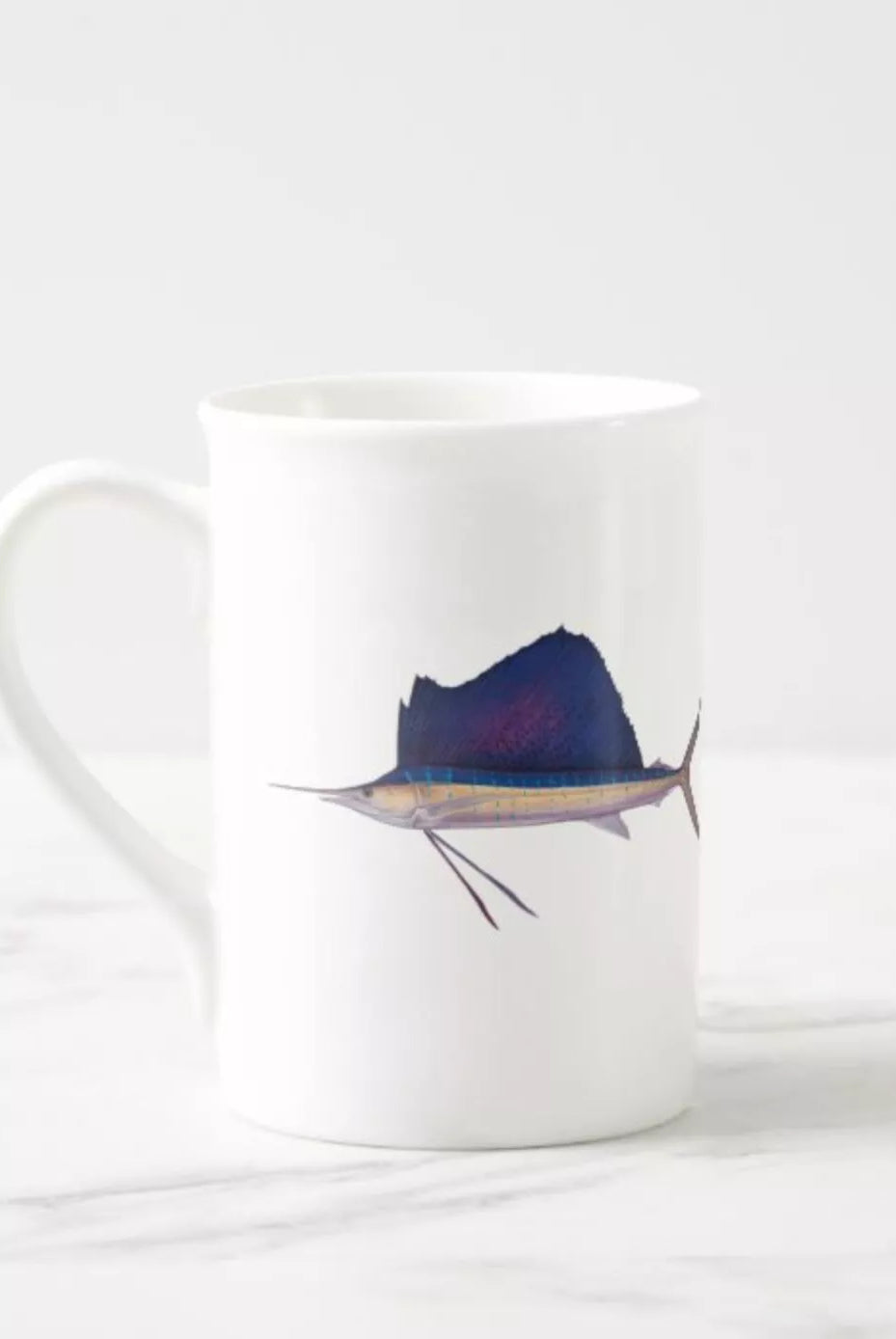 Sailfish - Fine Bone China Mug-Stick Figure Fish Illustration