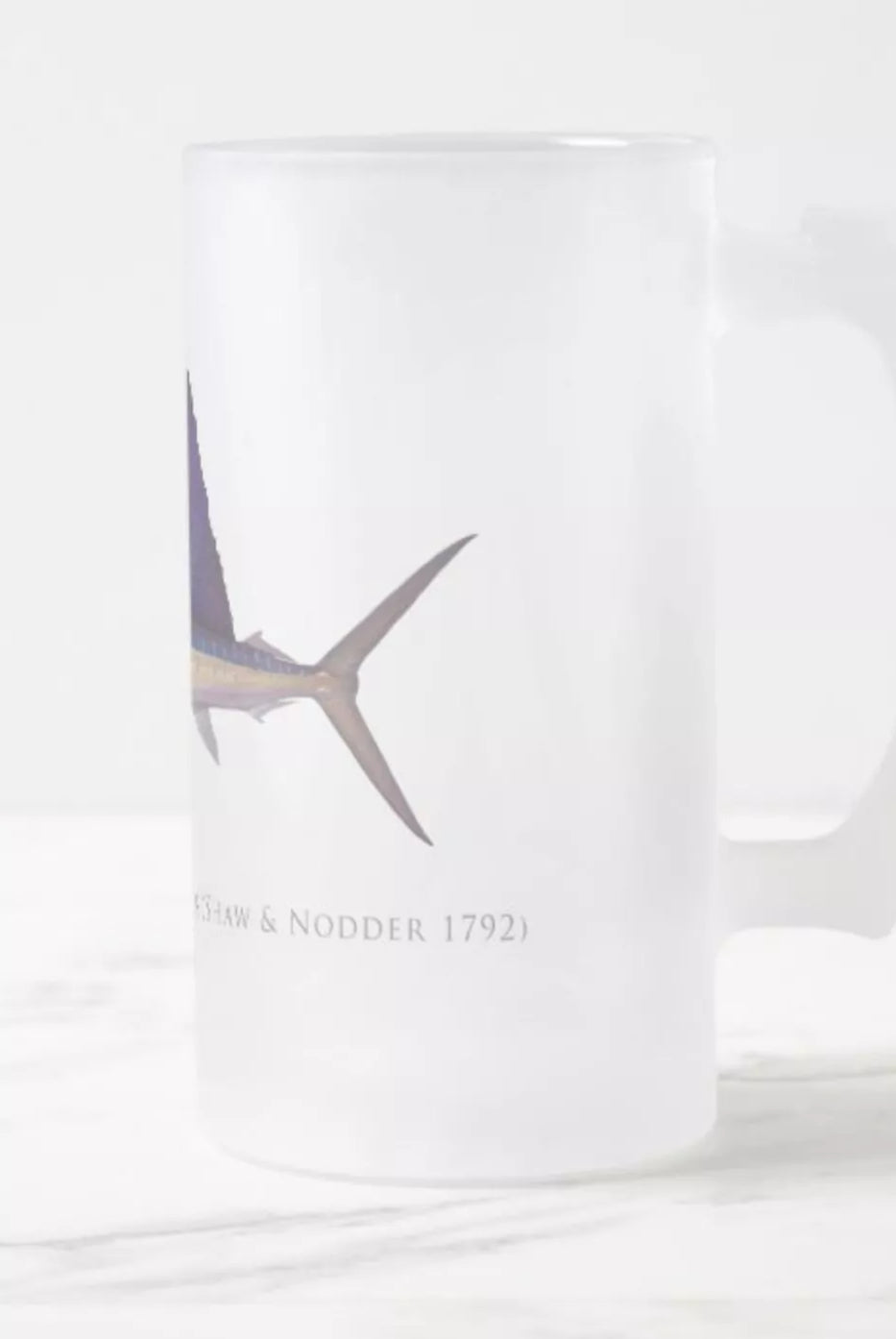 Sailfish - Frosted Glass Stein-Stick Figure Fish Illustration