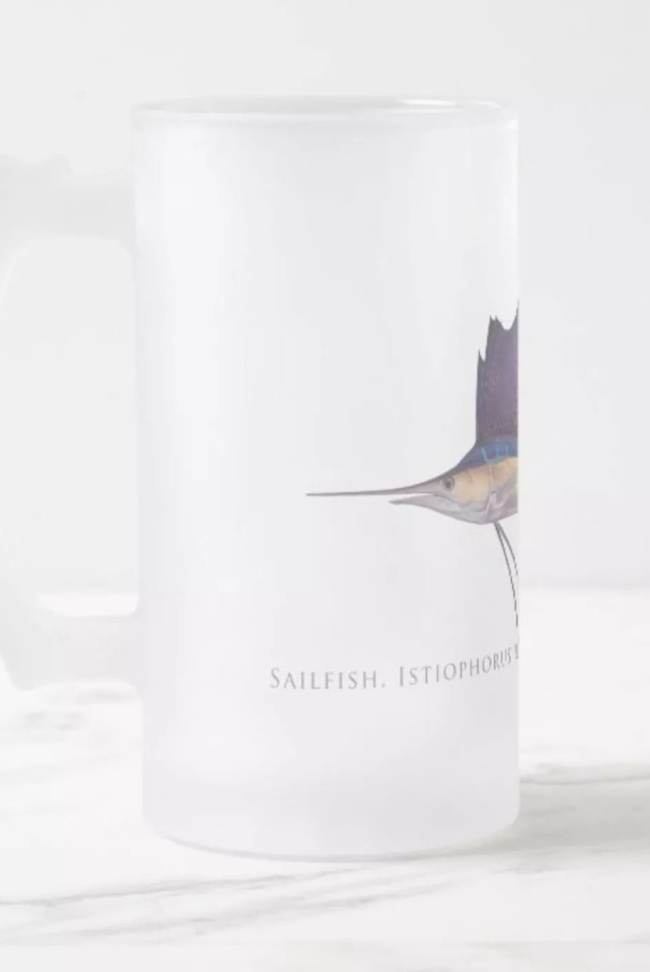 Sailfish - Frosted Glass Stein-Stick Figure Fish Illustration