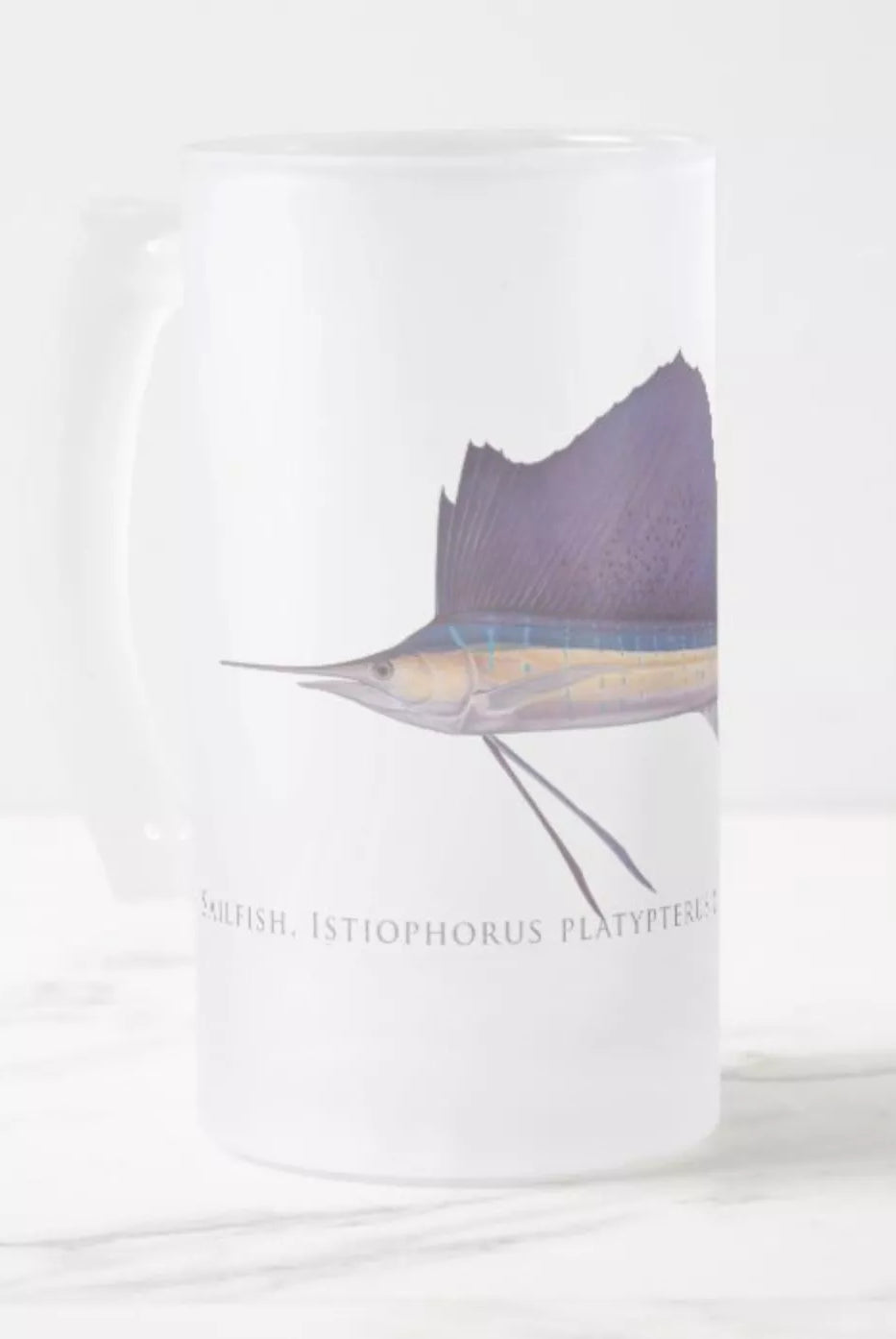 Sailfish - Frosted Glass Stein-Stick Figure Fish Illustration