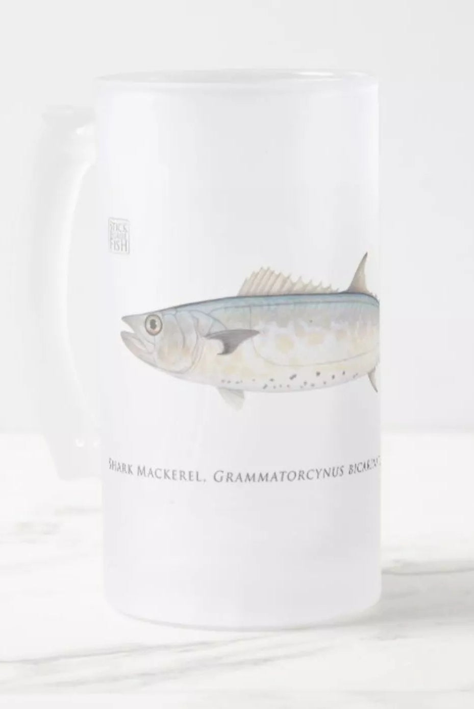 Shark Mackerel - Frosted Glass Stein-Stick Figure Fish Illustration