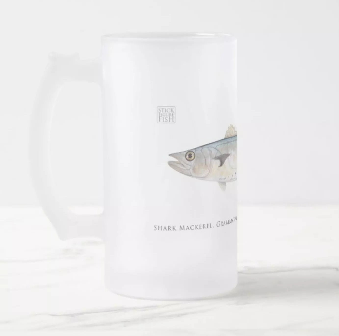 Shark Mackerel - Frosted Glass Stein-Stick Figure Fish Illustration