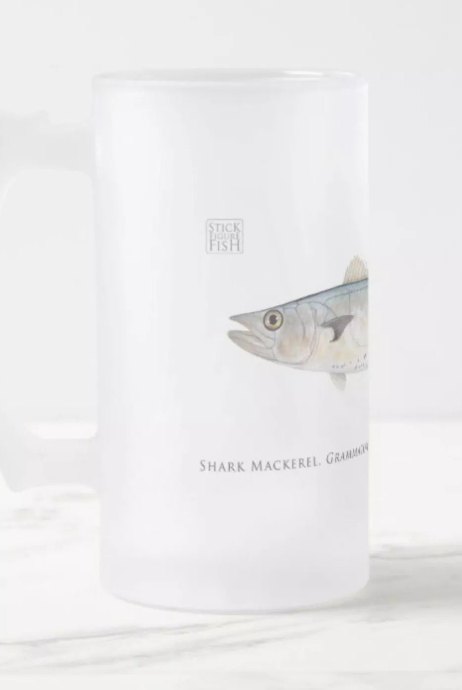 Shark Mackerel - Frosted Glass Stein-Stick Figure Fish Illustration