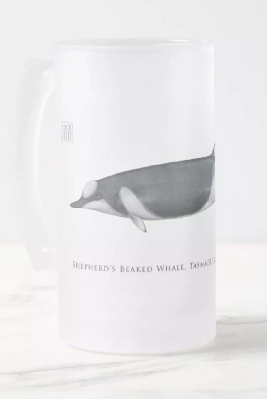 Shepherd's Beaked Whale - Frosted Glass Stein-Stick Figure Fish Illustration