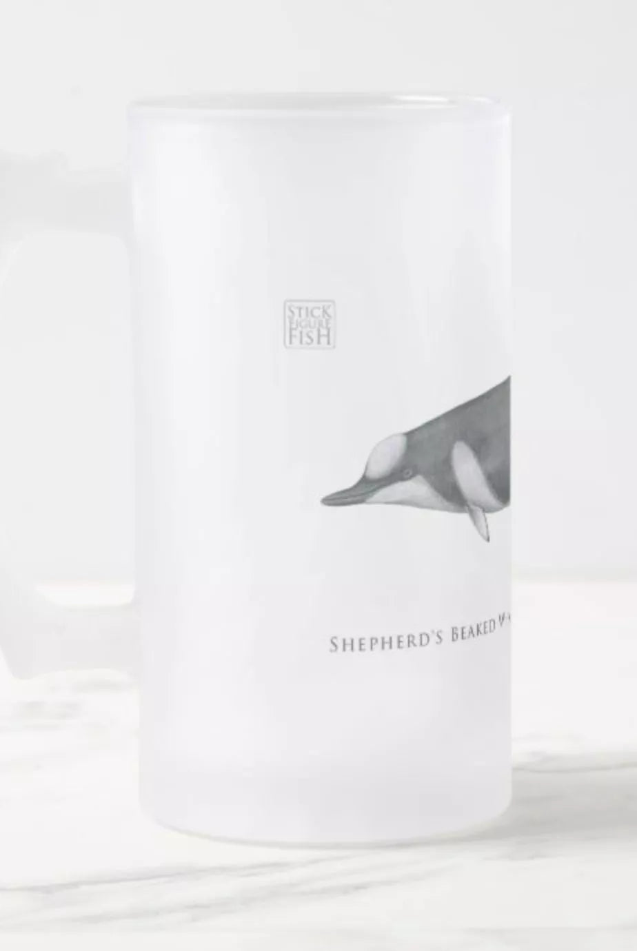 Shepherd's Beaked Whale - Frosted Glass Stein-Stick Figure Fish Illustration