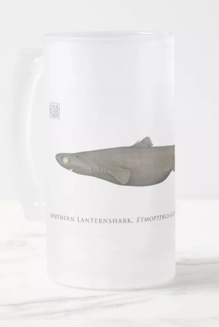 Southern Lanternshark - Frosted Glass Stein-Stick Figure Fish Illustration