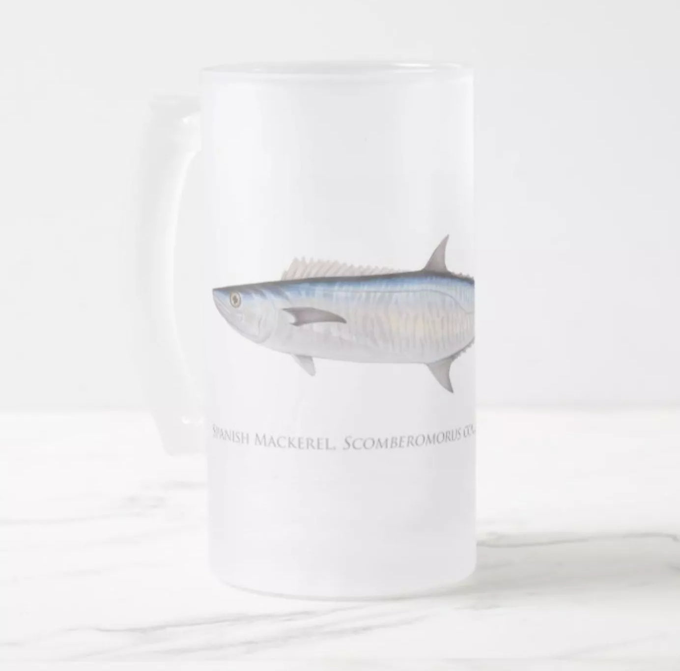 Spanish Mackerel - Frosted Glass Stein-Stick Figure Fish Illustration