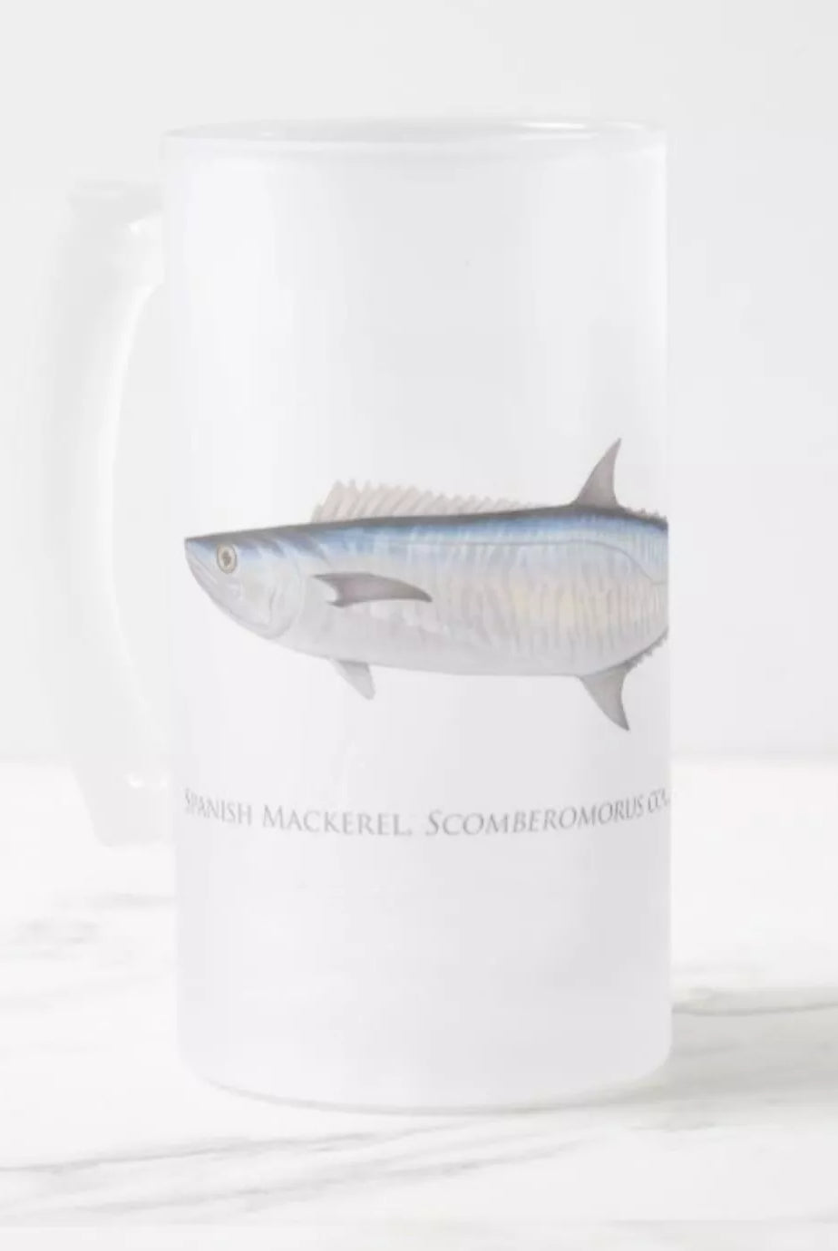 Spanish Mackerel - Frosted Glass Stein-Stick Figure Fish Illustration