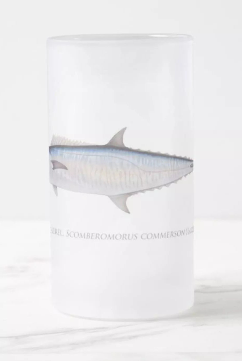 Spanish Mackerel - Frosted Glass Stein-Stick Figure Fish Illustration