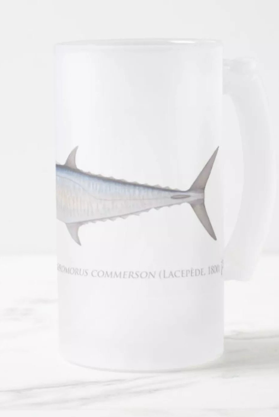 Spanish Mackerel - Frosted Glass Stein-Stick Figure Fish Illustration