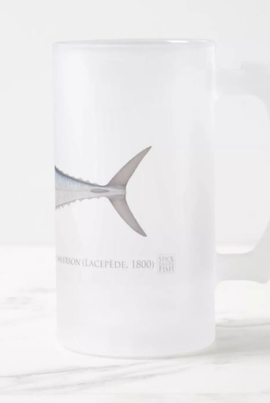 Spanish Mackerel - Frosted Glass Stein-Stick Figure Fish Illustration