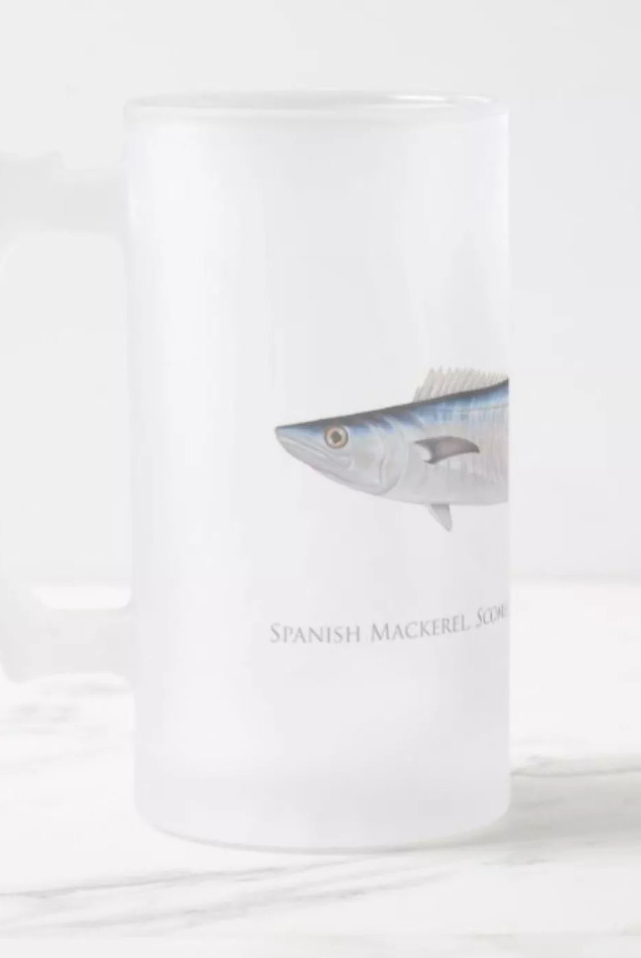 Spanish Mackerel - Frosted Glass Stein-Stick Figure Fish Illustration