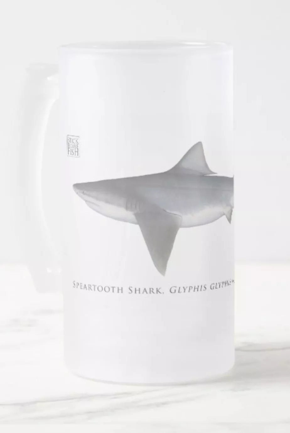 Speartooth Shark - Frosted Glass Stein-Stick Figure Fish Illustration
