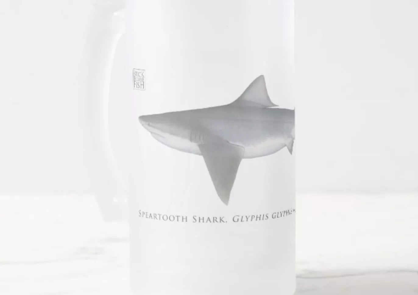Speartooth Shark - Frosted Glass Stein-Stick Figure Fish Illustration