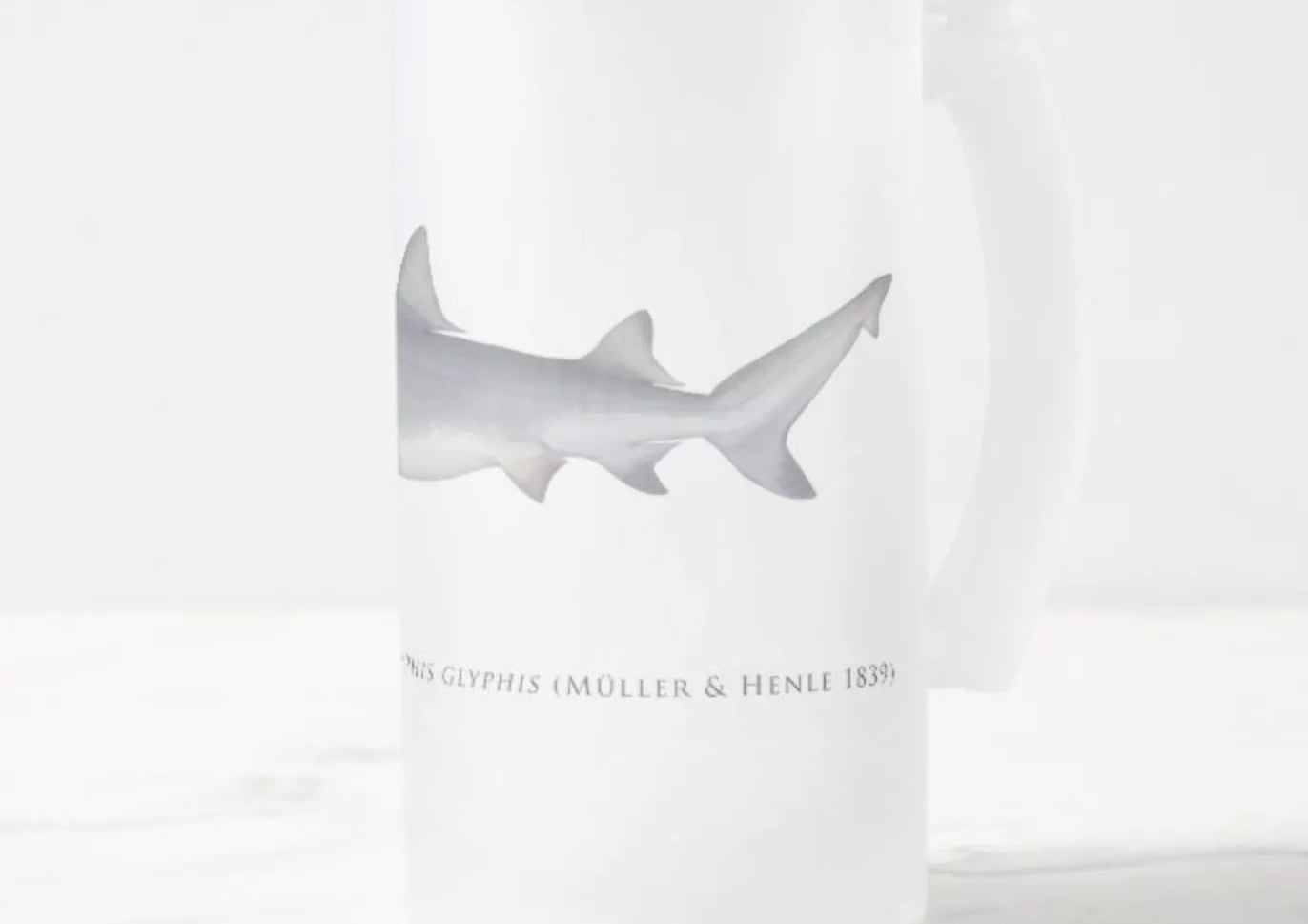 Speartooth Shark - Frosted Glass Stein-Stick Figure Fish Illustration