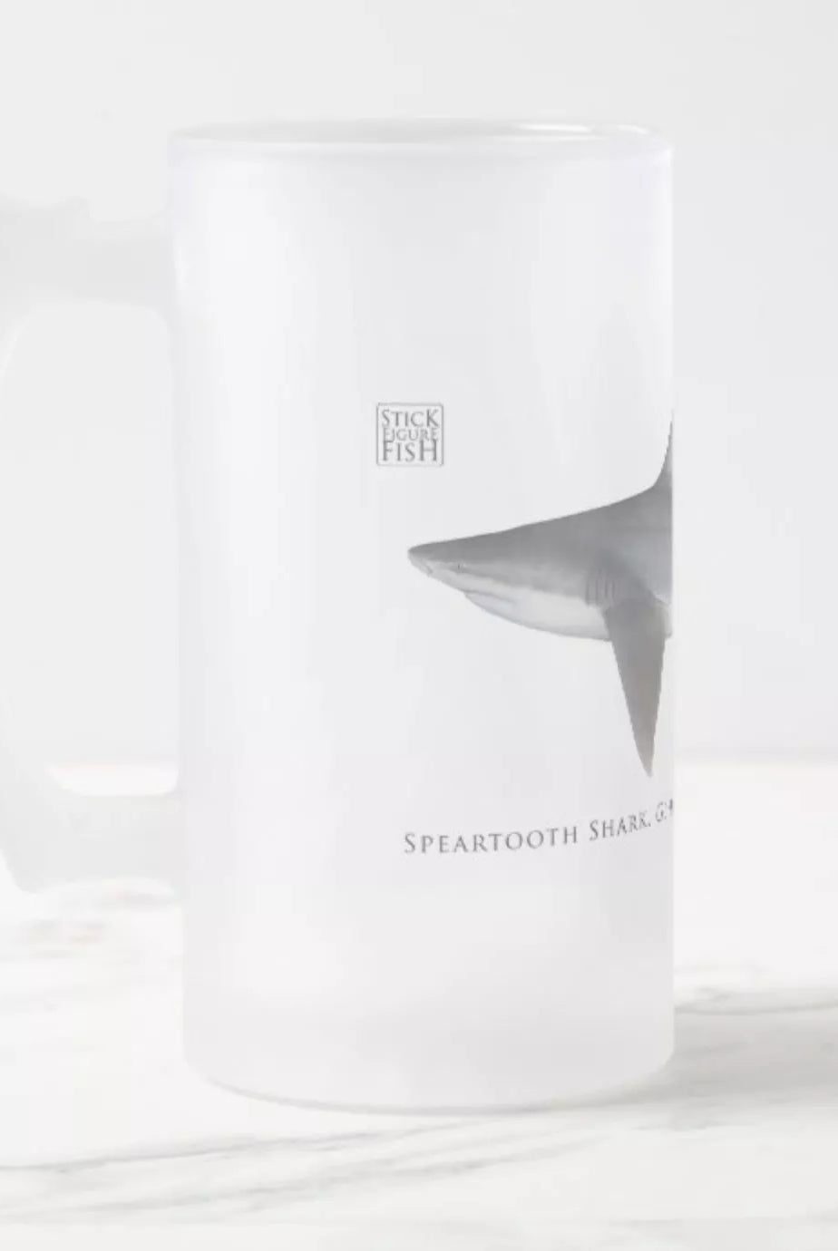 Speartooth Shark - Frosted Glass Stein-Stick Figure Fish Illustration