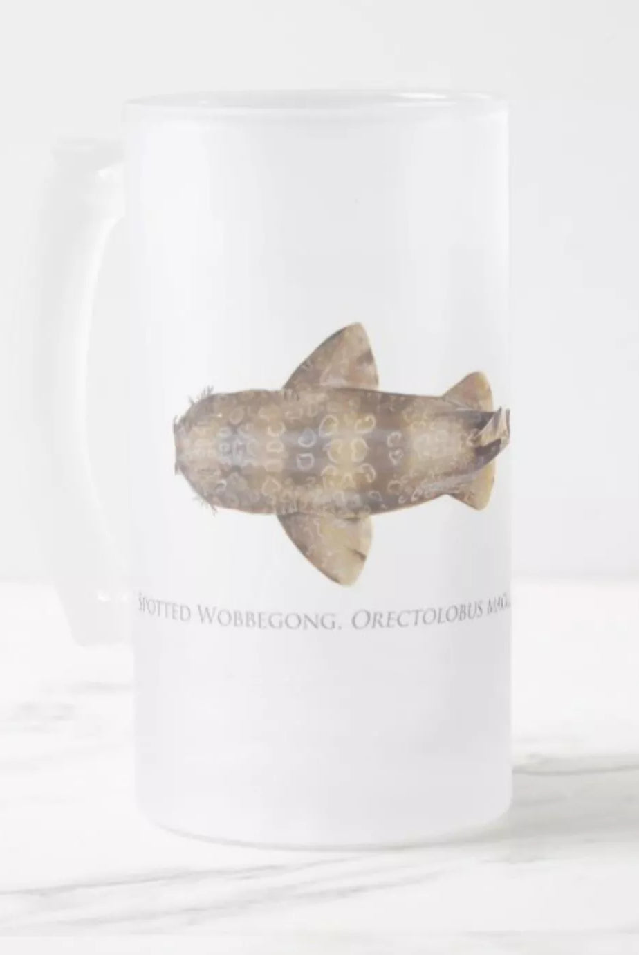 Spotted Wobbegong - Frosted Glass Stein-Stick Figure Fish Illustration