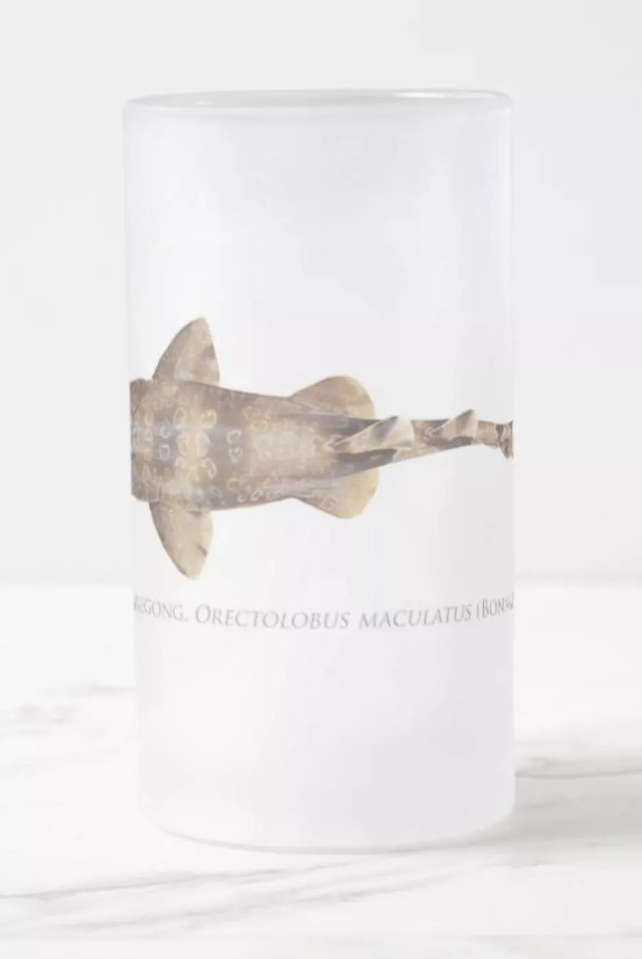 Spotted Wobbegong - Frosted Glass Stein-Stick Figure Fish Illustration