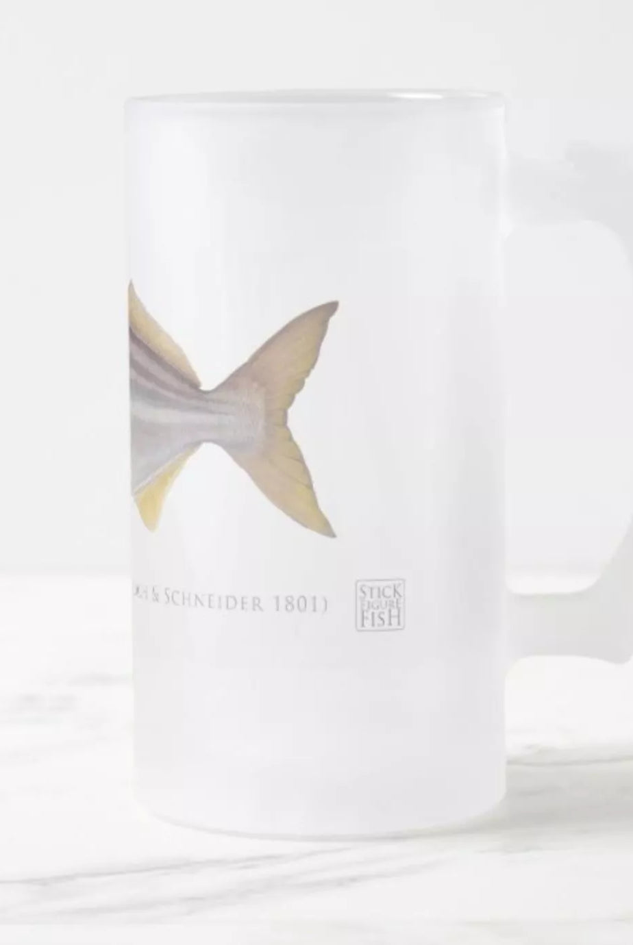 Striped Trumpeter - Frosted Glass Stein-Stick Figure Fish Illustration