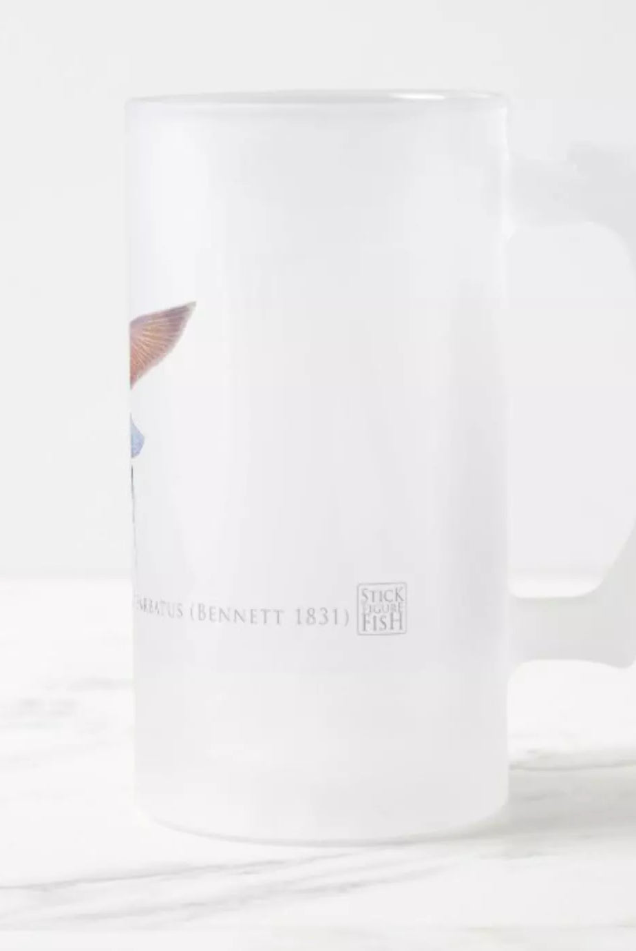 Tallfin Flyingfish - Frosted Glass Stein-Stick Figure Fish Illustration