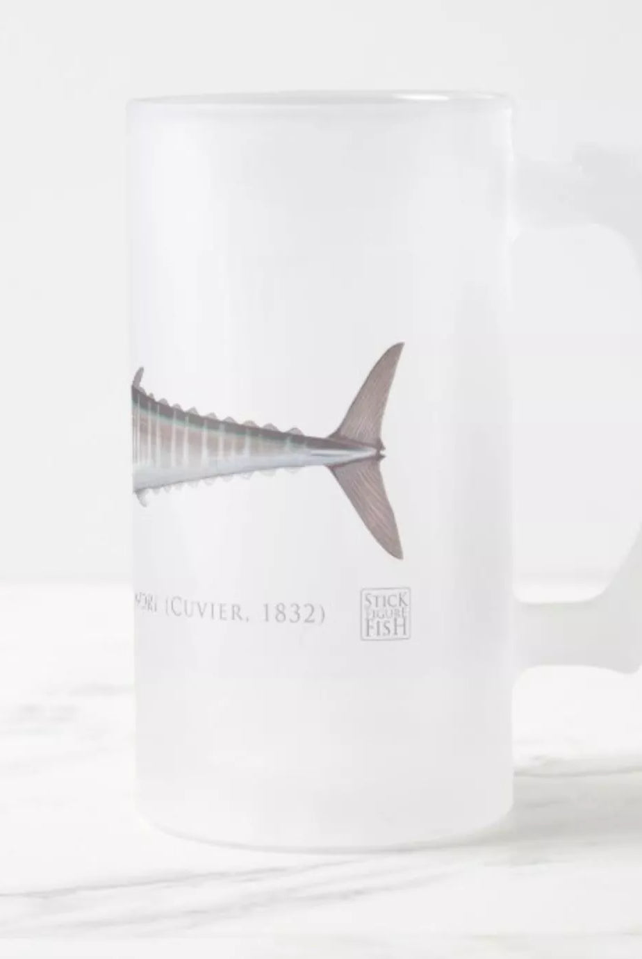 Wahoo No. 1 - Frosted Glass Stein-Stick Figure Fish Illustration