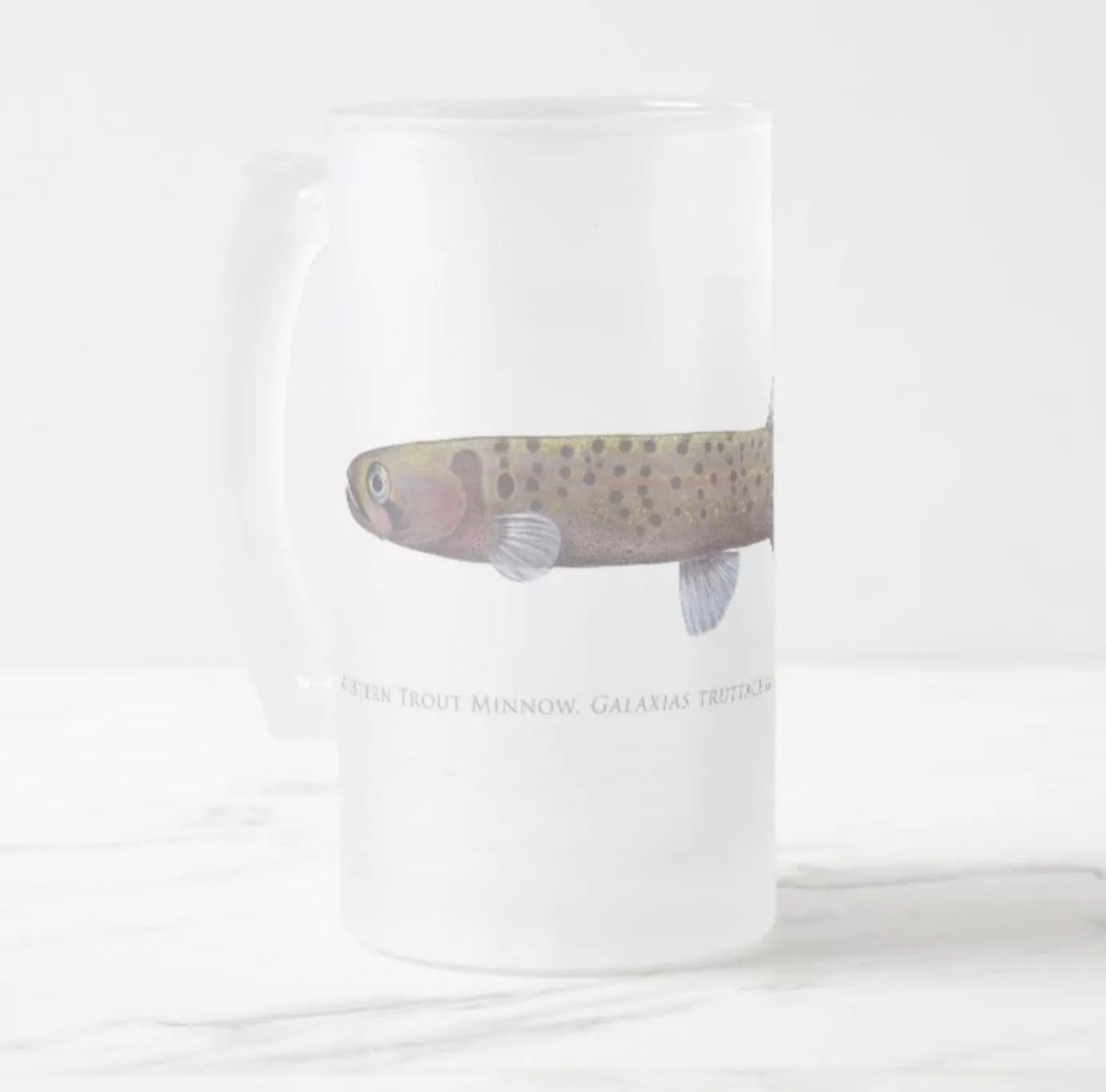 Western Trout Minnow - Frosted Glass Stein-Stick Figure Fish Illustration