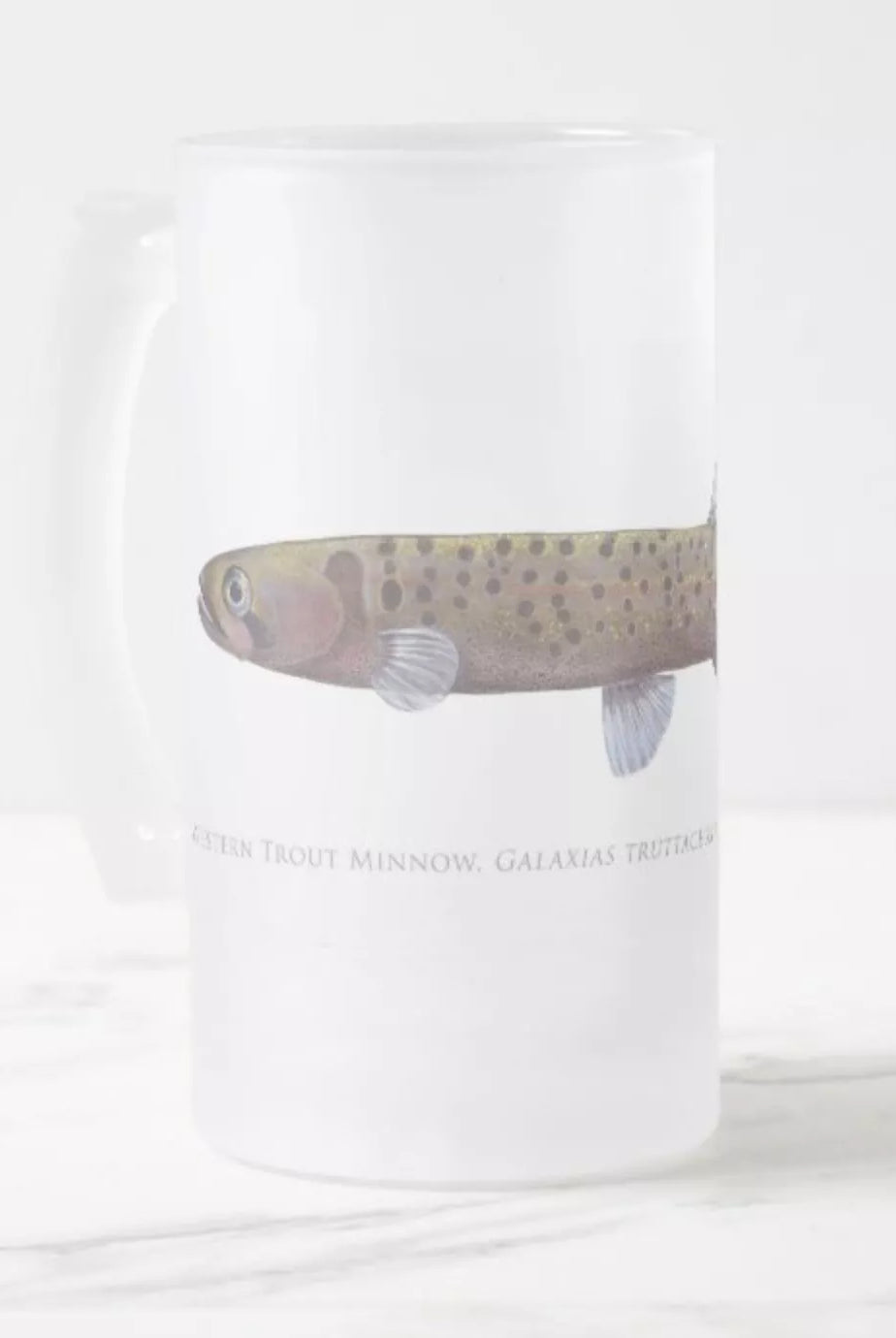 Western Trout Minnow - Frosted Glass Stein-Stick Figure Fish Illustration