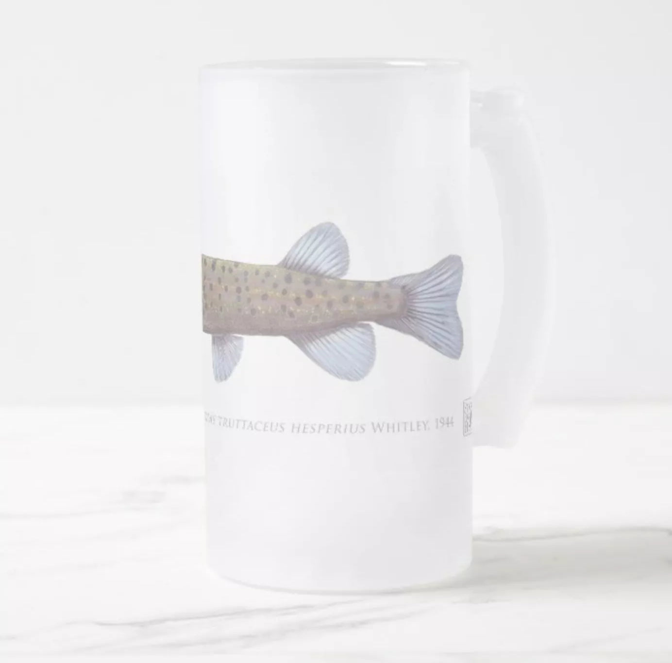 Western Trout Minnow - Frosted Glass Stein-Stick Figure Fish Illustration