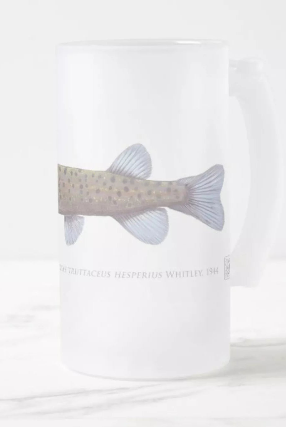 Western Trout Minnow - Frosted Glass Stein-Stick Figure Fish Illustration